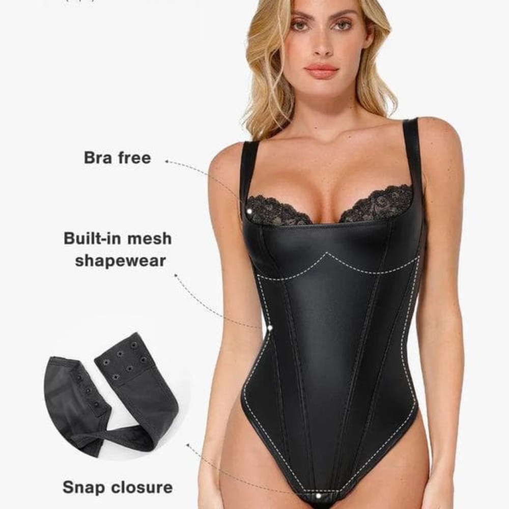 Shapewear Faux Leather Lace Balconette Sculpting Bodysuit